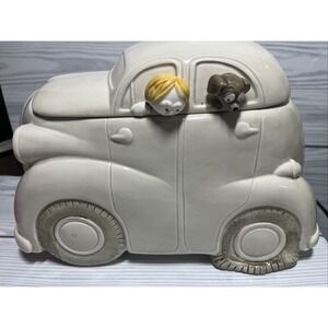 Vintage Fitz & Floyd Auto Cookie Jar With Flat Tire Boy and Dog Japan 1978